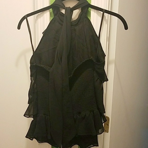 *SALE*  Rampage Black Tiered Ruffle Waterfall Halter Top~Chiffon-like - Picture 2 of 8